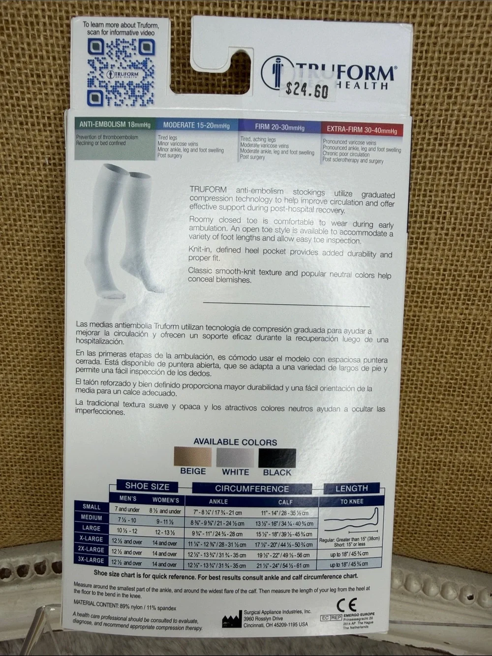 TruForm Men’s White Anti-Embolism Compression Stockings - Large